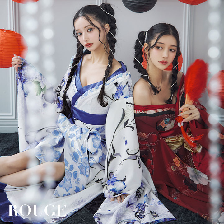 送料無料【即日発送】 花魁 コスプレ おいらん 和服 着物 衣装 コスプレセット レディース ロングドレス 花魁ドレス 和柄 仮装 セクシー 大人 人気 大きいサイズ イベント パーティー フェス 宴会 コンパニオン ハロウィン【ROUGE | ルージュ】