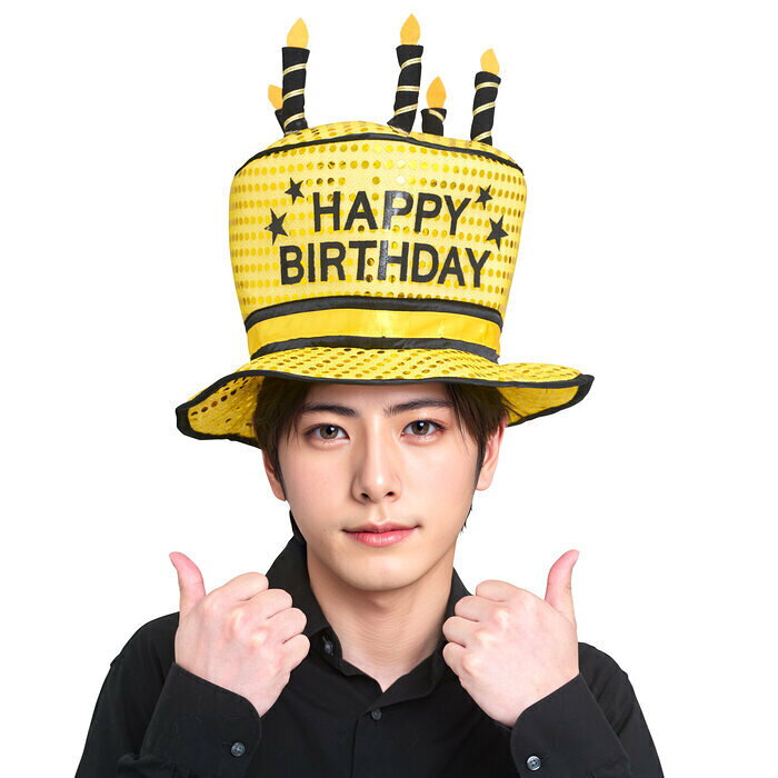 ハピバ ゴールドケーキハット パーティーグッス 盛り上げグッズ パリピ バースデー 誕生日