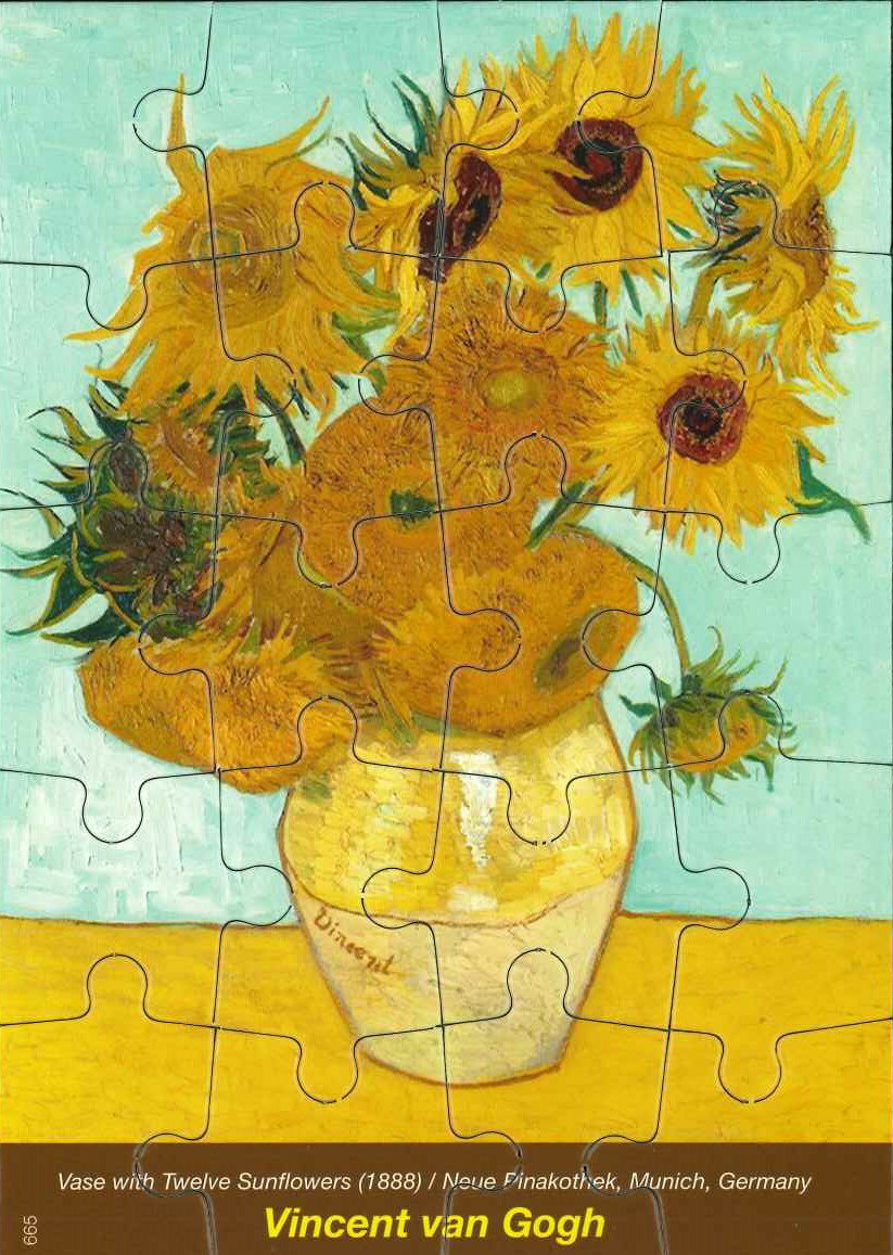 【パズルファンカード 輸入カード】 パズルカード ジグソーパズル 20ピース 封筒付き 定形サイズ 楽しい 多目的 美術カード 名画 絵画 美術館 ゴッホ ひまわり