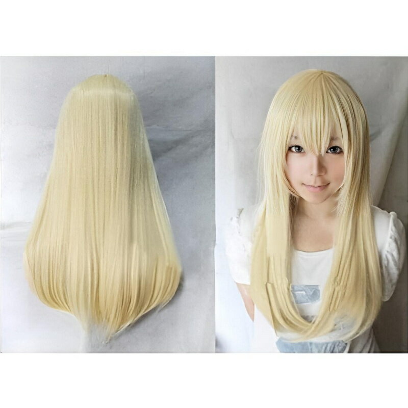 ウィッグ レディース ロング ストレート フルウィッグ コスプレ ハロウィン 仮装 小物 金髪 イエロー系 60cm ネット付 つむじ 自然 ポニーテル などアレンジ可