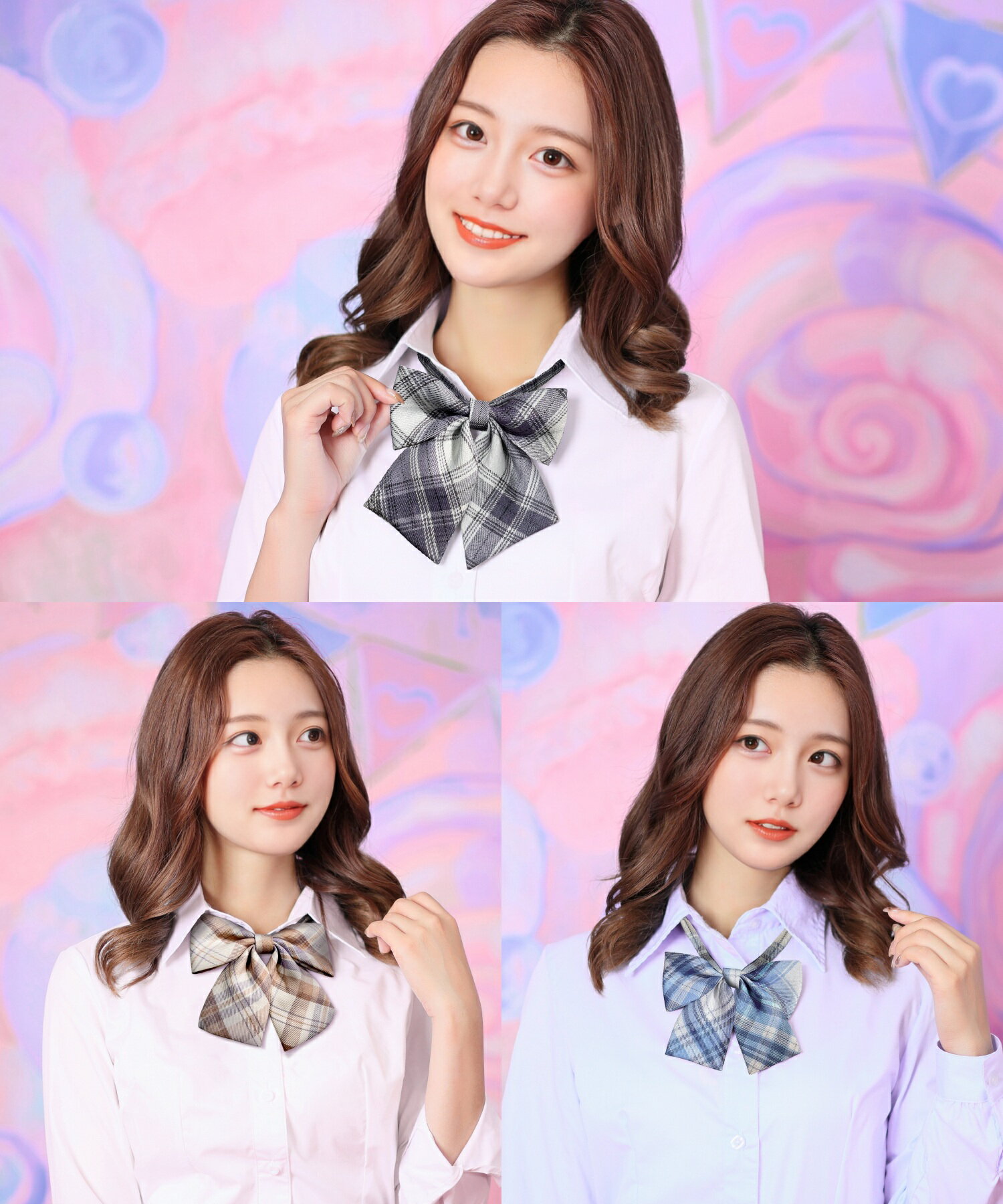 コスプレ 制服 リボン リボン単品 スクールリボン チェック柄 ブルー 水色 ネイビー ベージュ パステル 淡色 制服コーデ 蝶ネクタイ ボウタイ リボンタイ 学園風リボン 可愛い おしゃれ 清楚 ガーリー 韓国風 韓国ファッション 量産型 ハロウィン