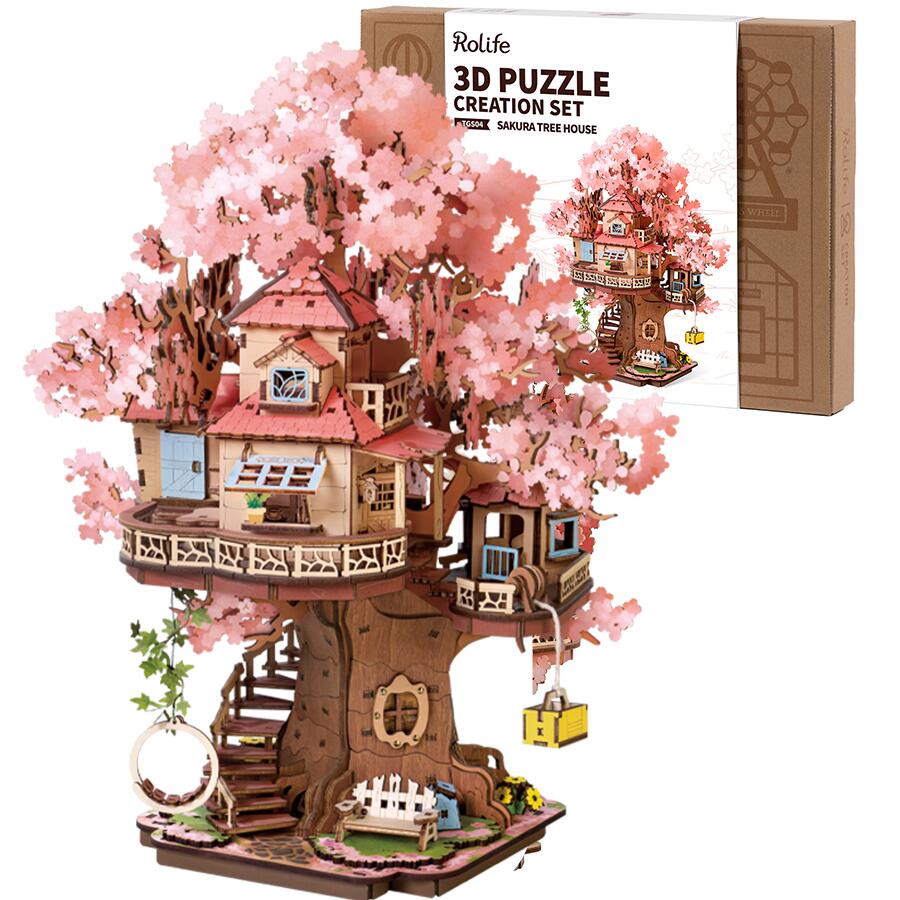 【マラソン限定価格】【高評価】立体パズル 木製 3D ウッドパズル 桜 組み立て 工作キット DIY Rolife クラフト メカニカル モデル 和風インテリア 暇つぶし 知育玩具 子供 大人向けの木製モデル 誕生日 クリスマスプレゼント(桜のツリーハウス)　新年 ギフト