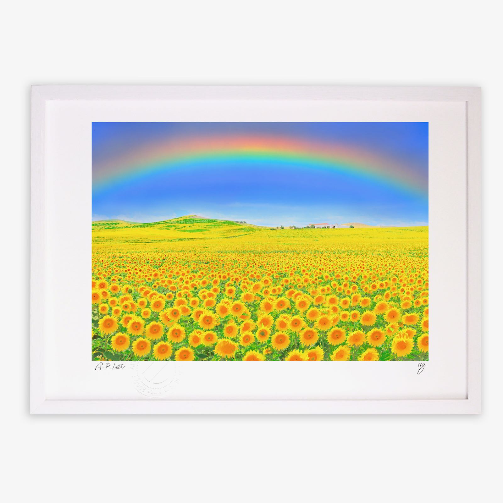 版画 絵画 ひまわりの丘1 スペイン・アンダルシア/インテリア 額入り 風景画 ポスター アート アートパネル リビング 玄関に飾る　風水 プレゼント モダン アートフレーム　油絵 Mサイズ おしゃれ 壁掛け 絵