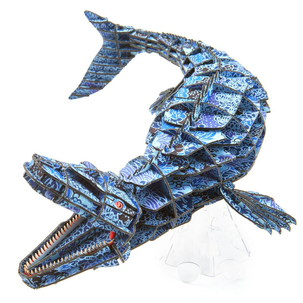 DX 越前和紙 藍モササウルス MOVE 3D立体ペーパーパズル 恐竜 立体パズル 工作 ペーパークラフト 組立 紙製 DIY 玩具 おもちゃ ギフト プレゼント おうち時間 没入感 脳活 脳育 脳トレ 知育