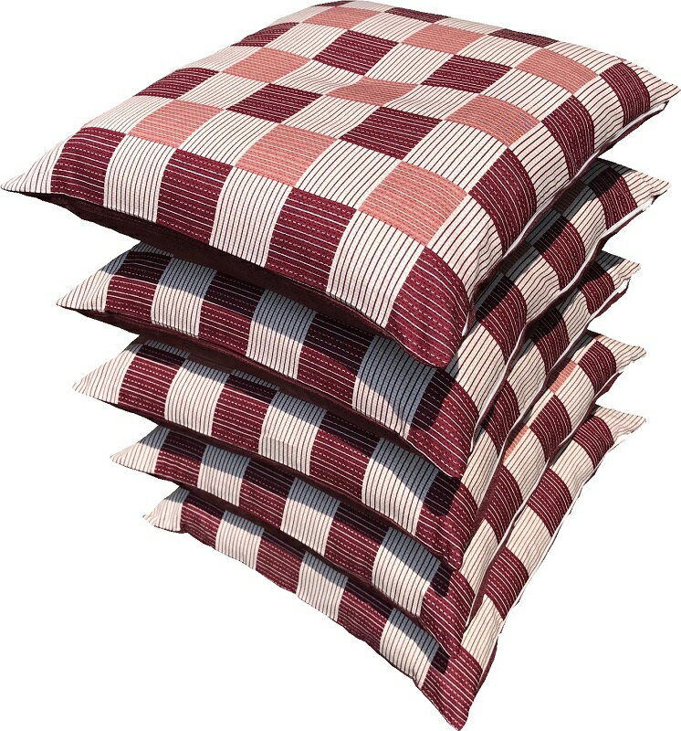 5枚 組 座布団カバー 55 59 和市松 約 55×59cm レッド 送料無料 日本製 綿100% 銘仙判 業務用 和室 洋室 和風 洋風 北欧 綿 お買い得 洗える おしゃれ かわいい コットン セット カジュアル ファスナー フロアークッションカバー オールシーズン 55x59 5枚組