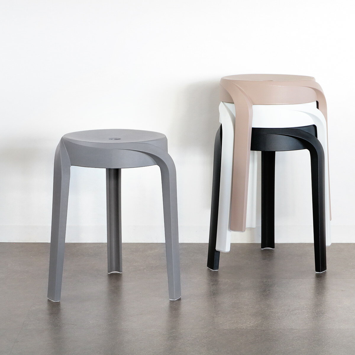 スツール 高さ45.5cm スタッキング 円形 ニュアンスカラー ( チェア ダイニングチェア 丸いす 簡易 丸 椅子 積み重ね コンパクト 軽量 ポリプロピレン おしゃれ シンプル モダン 北欧 )