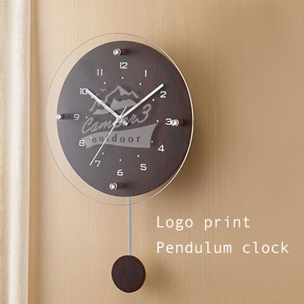 会社ロゴ 薄くプリント　丸型振り子時計 電波時計 / オリジナル時計 開院祝 開業祝 開店祝 創業記念品 卒業記念 ロゴ 校章 チームマーク