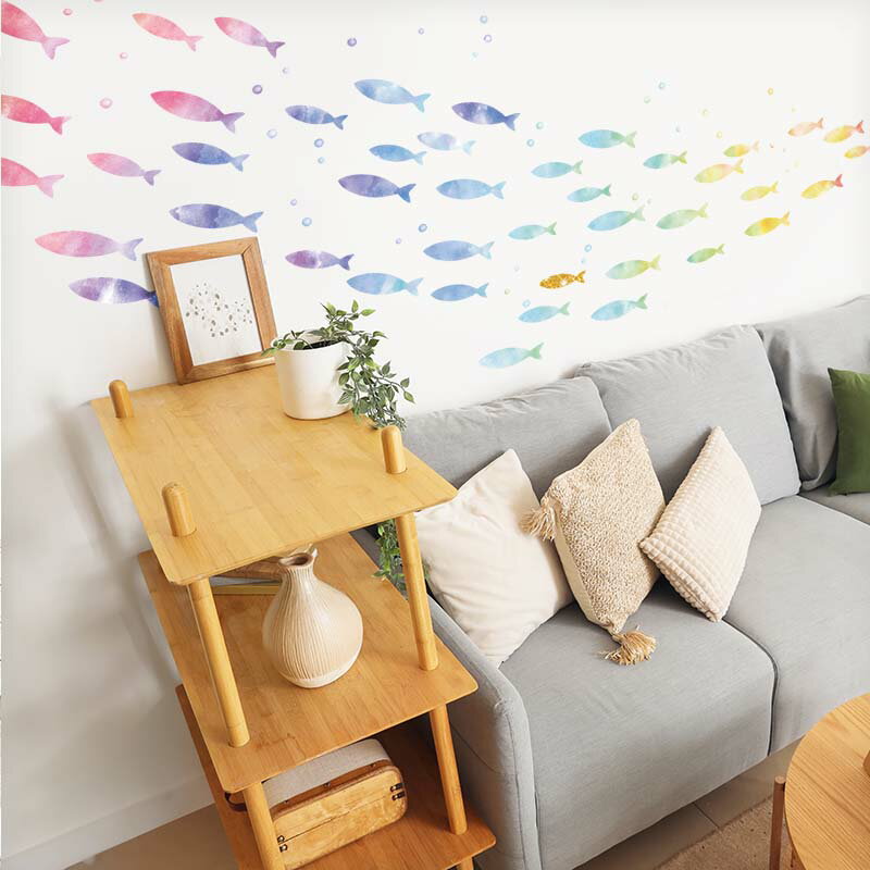ウォールステッカー はがせる 海 海の生き物 【いにしえの魚群】 壁 シール ステッカー 壁紙 大きい 飾り 飾りつけ おしゃれ 北欧 植物 動物 身長計 子供部屋 子供 お風呂 トイレ サイン 文字 英字魚 さかな 海の中 マリン 南国 水族館 トイトレ 魚群