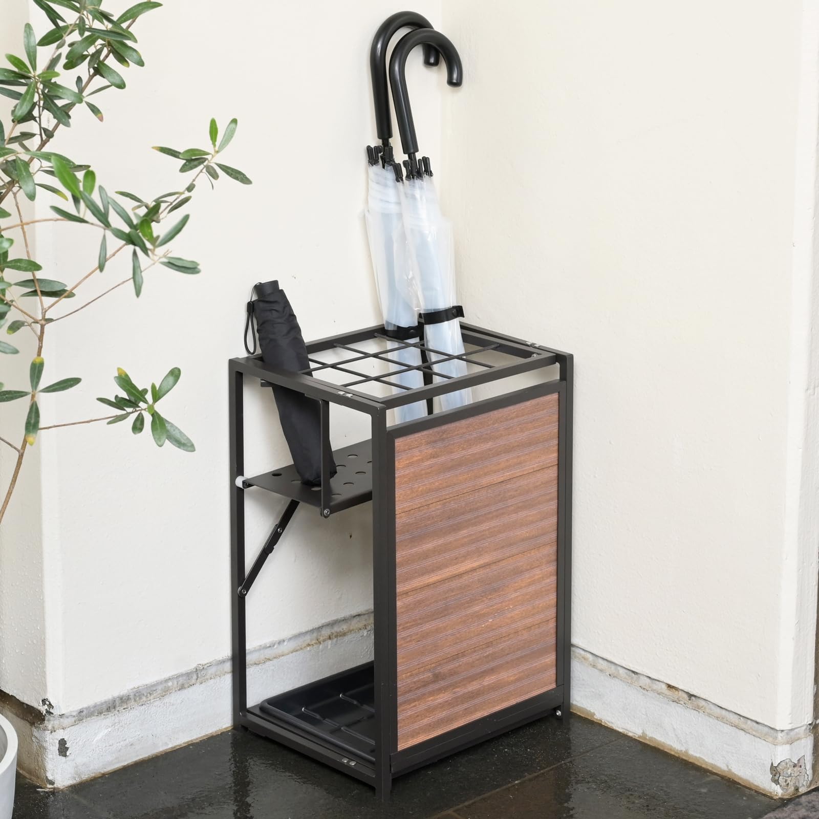 山善 傘立て 折り畳み傘対応 軽量 折りたたみ可能完成品 傘たて 12本用 屋外 幅31.5×奥行26.5×高さ48.5cm 水受け取り外し可能