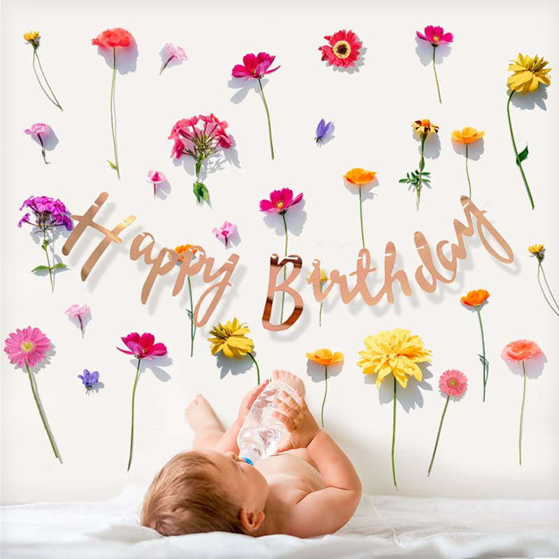 ウォールステッカー フラワーカーテン 造花 お花 垂らす 誕生日 飾り バースデー ハーフバースデー 100日祝い 【トスフラワー ビビッド】 花 フラワー ドライフラワー 1歳 2歳 女の子 男の子 ステッカー