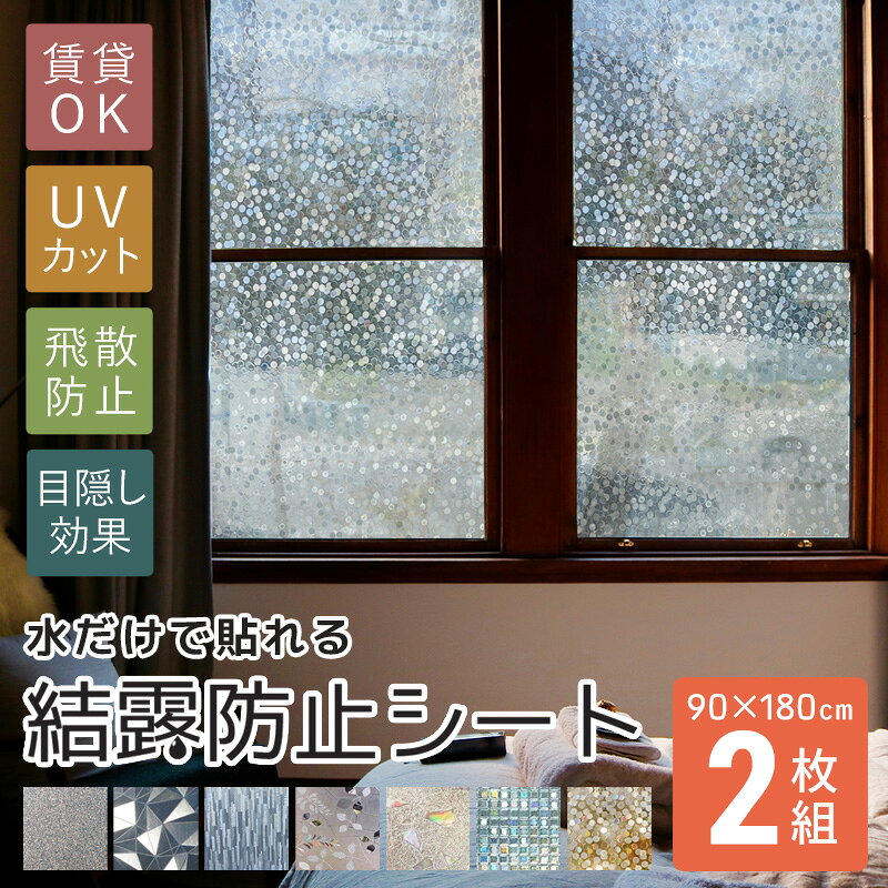 防犯対策 2枚組 窓 目隠し フィルム 結露防止シート 2枚 窓 目隠しシート フィルム 目隠し 結露防止 結露シート 断熱シート 大判 剥がせる はがせる 紫外線カット UVカット ステンドグラス 無地 透明 壁紙 180 90 ガラスフィルム 日よけ 装飾シート