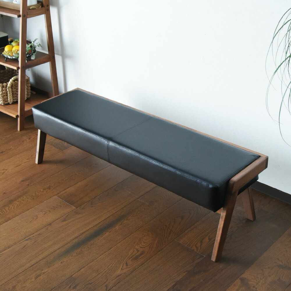 【☆数量限定・在庫限り】ダイニングベンチ 天然木フレーム 合皮レザー おしゃれ モダン 北欧 カフェ風 食卓 ベンチソファ 2人掛け ブラック ブラウン 木製脚