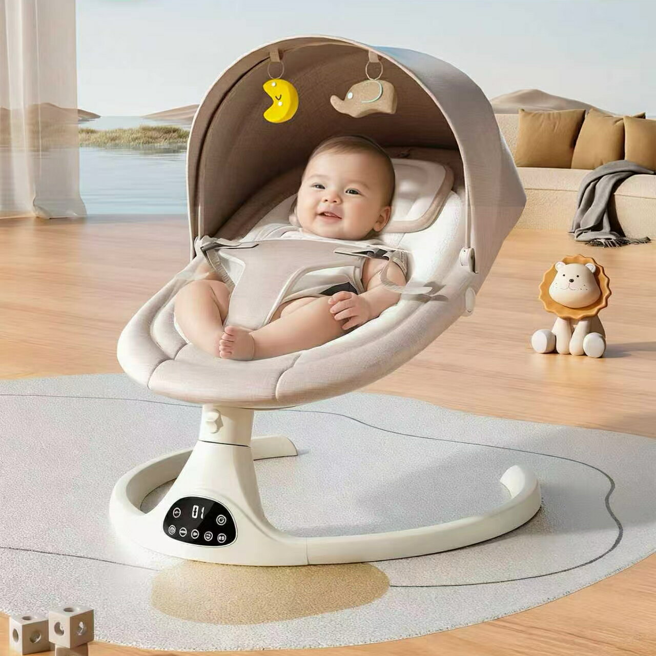 ベビーバウンサー 電動 蚊帳付き ベビーラック ロッキングチェア リモコン付 5段階のスウィング タイマー機能 リクライニング ゆりかご 安全ベルト 丸洗い可能 おもちゃ 取り外し可能なトレー 音楽再生 通気性 誕生日 プレゼント 出産 お祝い