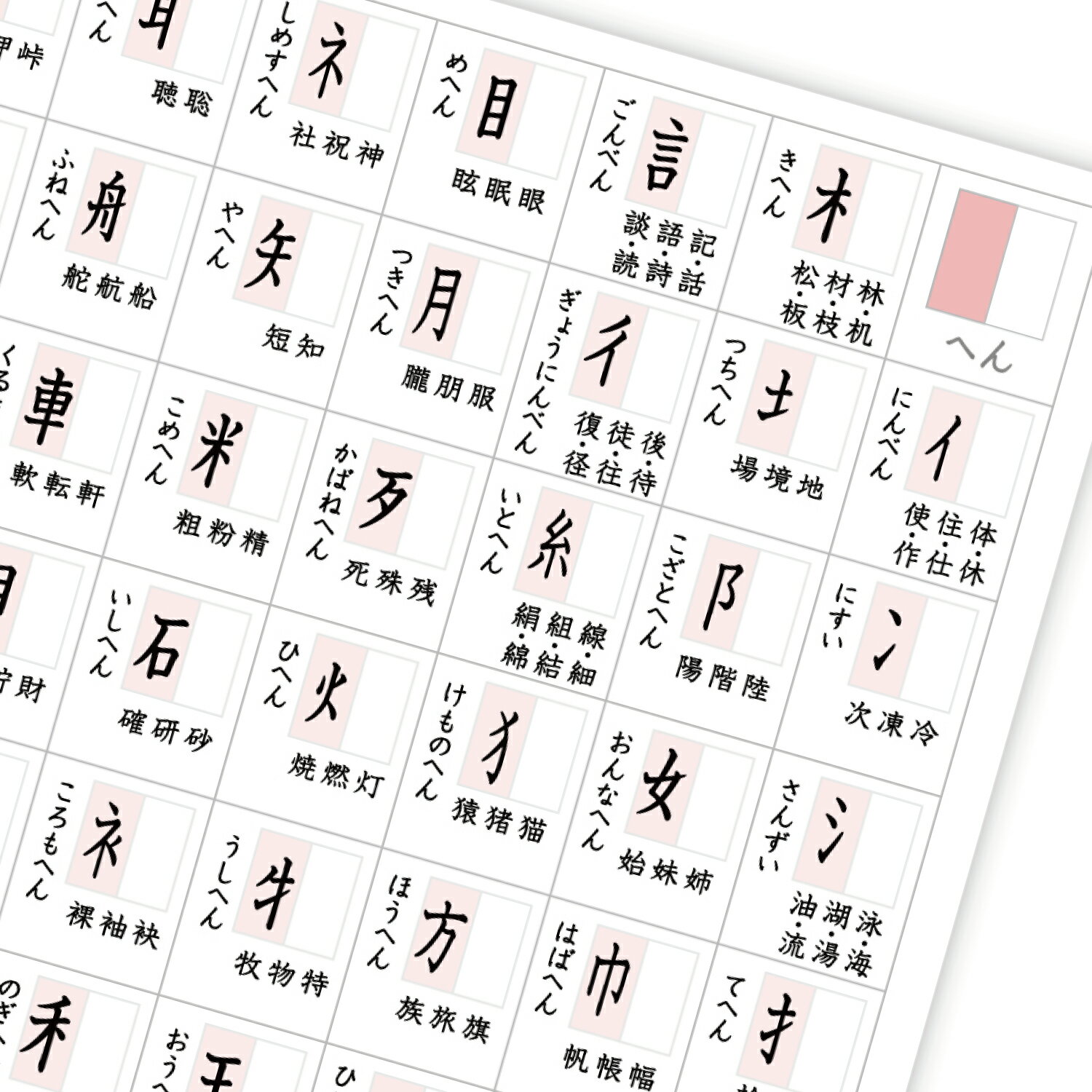 部首 一覧表 下敷き 漢字 A4サイズ 小学生 中学生 高校生 知育 ソノリテ