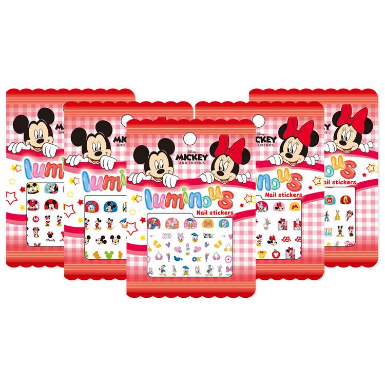 【送料無料】蓄光 夜光る ミッキー＆ミニー　ネイルステッカー　Disney ミッキーマウス　ウォルト・ディズニー ネイルシール　約11*8cm　全5種類からランダムで1種類　　QNS015