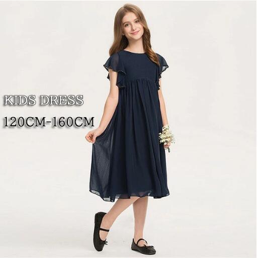 ピアノ発表会 ドレス 中学生 ワンピース ジュニアドレス 七五三 キッズドレス ネイビー 紺色 子供服 キッズ服 シフォン 夏 結婚式 ノースリーブ シンプル ロングドレス 演奏会 音楽会 フォーマル パーティードレス 入学式 卒業式