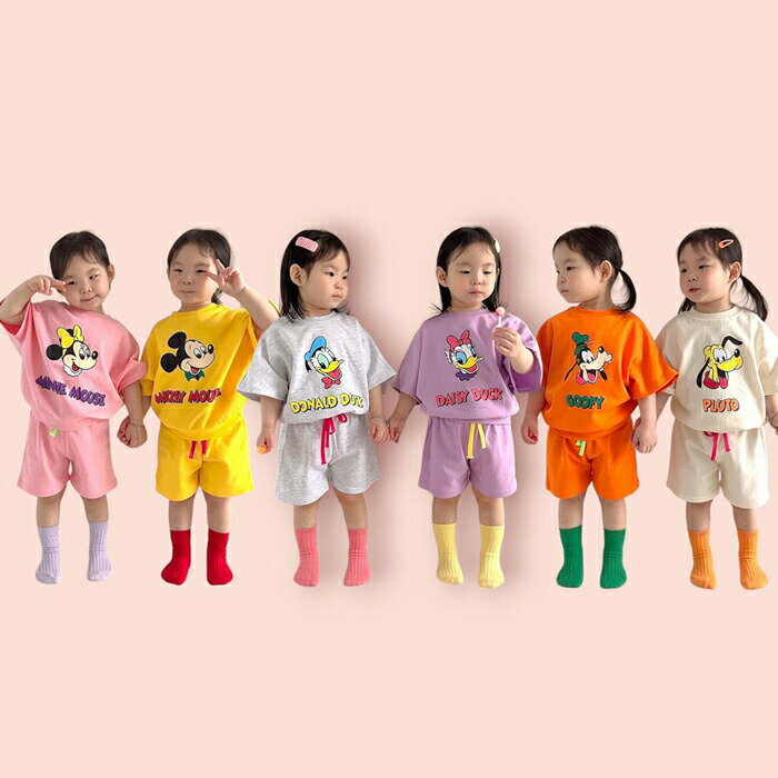 【即納あり】【KIDS】【並行輸入品】上下セット ディズニー Tシャツ パンツ セットアップ カットソー 半袖 トレーナー スウェットトップス 半ズボン ショートパンツ ボトム カジュアル ナチュラル シンプル かわいい キッズ 韓国子供服 子供服 ベビー服 【COCORIA/ココリア】