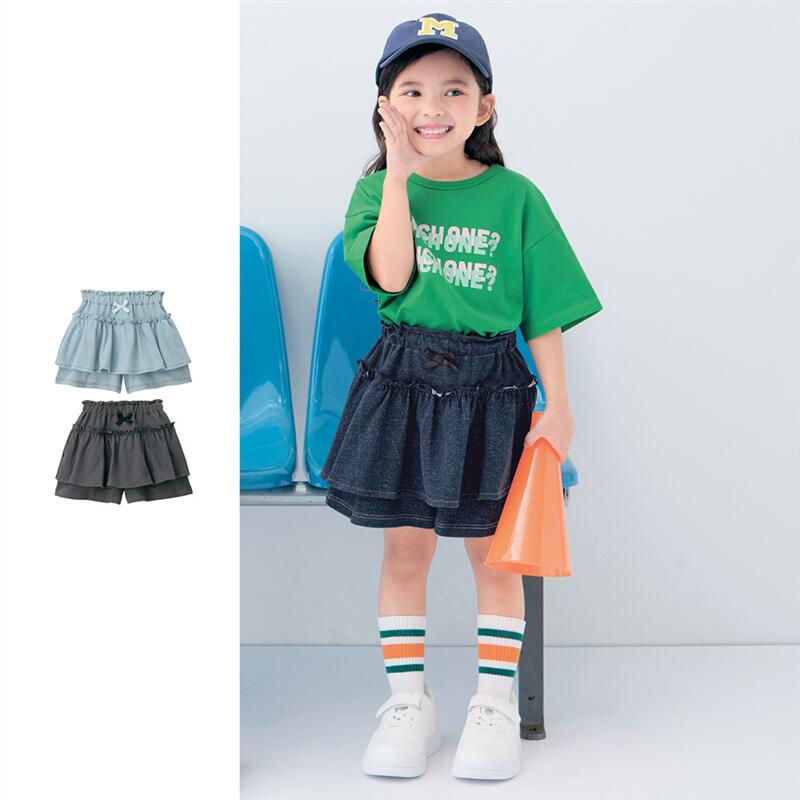 【ジータ/GITA】 デニム風 ニット ギャザーフリル キュロット ◆ 100 110 120 130 ◆◇ 子ども 子供 キッズ KIDS 子ども服 キッズ服 服 ボトム ボトムス パンツ ショートパンツ ショート 春 秋 女の子 フリル カットソー ◇