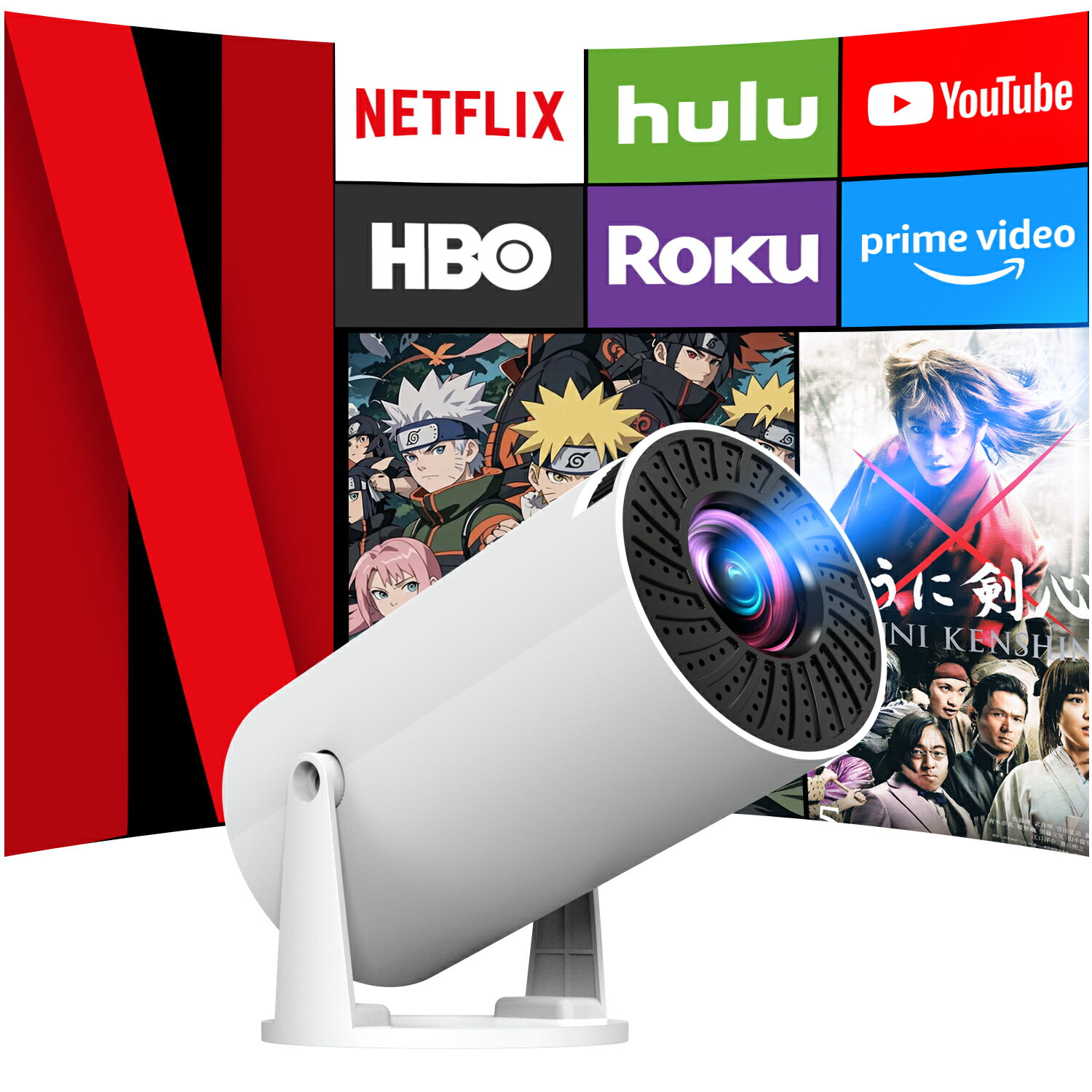 ★4/4迄限定2800円OFF★Alprojec プロジェクター 小型 有線ミラーリング 台形補正 フォーカス Bluetooth5.3 HiFiスピーカー内蔵 ホームプロジェクター 270°回転 1080P 4K対応 50%ズーム式 プロジェクター 天井投影 fire tv stick必要 スタンド一 ギフト