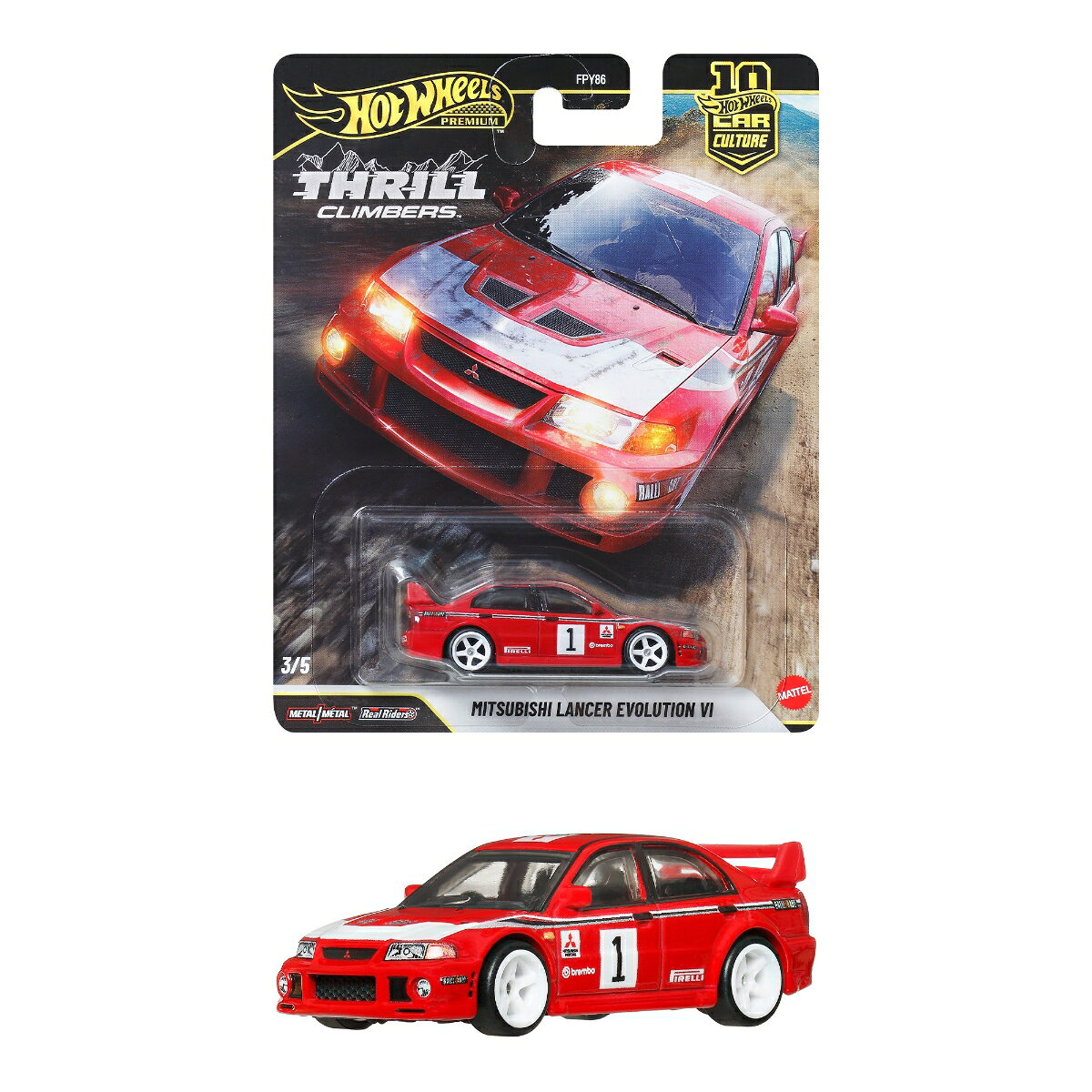 ホットウィール(Hot Wheels)　カーカルチャー スリル クライマーズ　三菱 ランサー エボリューション VI 乗り物おもちゃ ミニカー 3歳から レッド JKF19