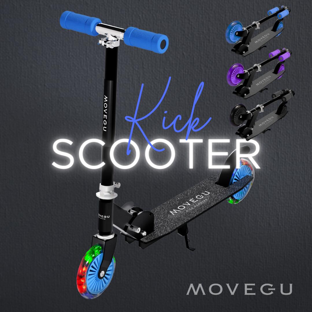 高評価★4.7★2024新verにリニュアル★超軽量2.1kg【4段階高さ調整・光るタイヤ】MOVEGU_公式 2輪キックスクーター （滑り止めフッドボード 自立式ストッパー）子供用 三輪車 軽量 頑丈 【返品OK】土日もあす楽
