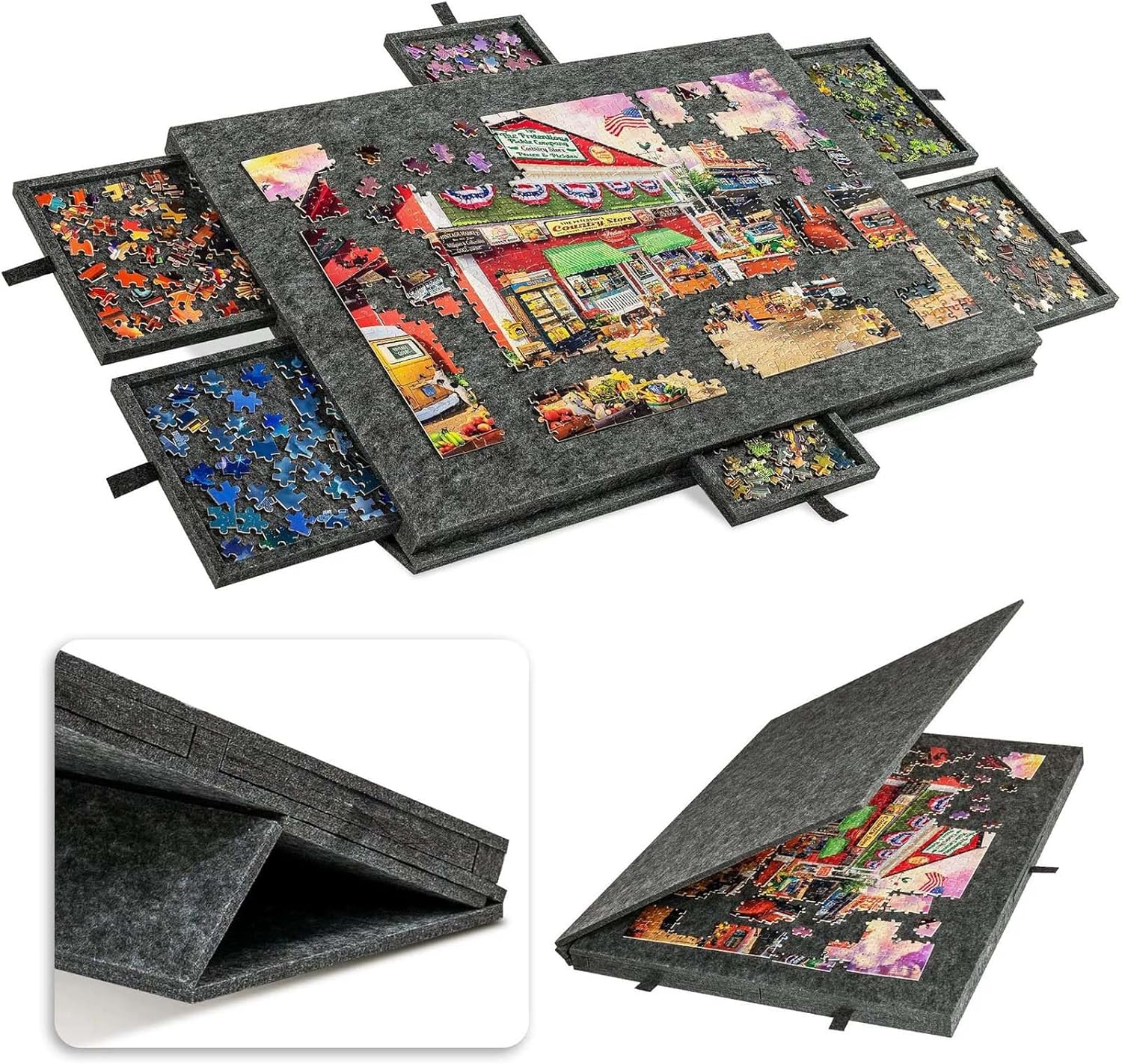 ジグソーパズル マット 作業台 折りたたみ式パズル収納ボード 1000ピース対応 持ち運び便利 角度調節可能 フェルト素材 軽量設計 収納付き愛好家への最適ギフト (77cm×54cm×4.2cm)