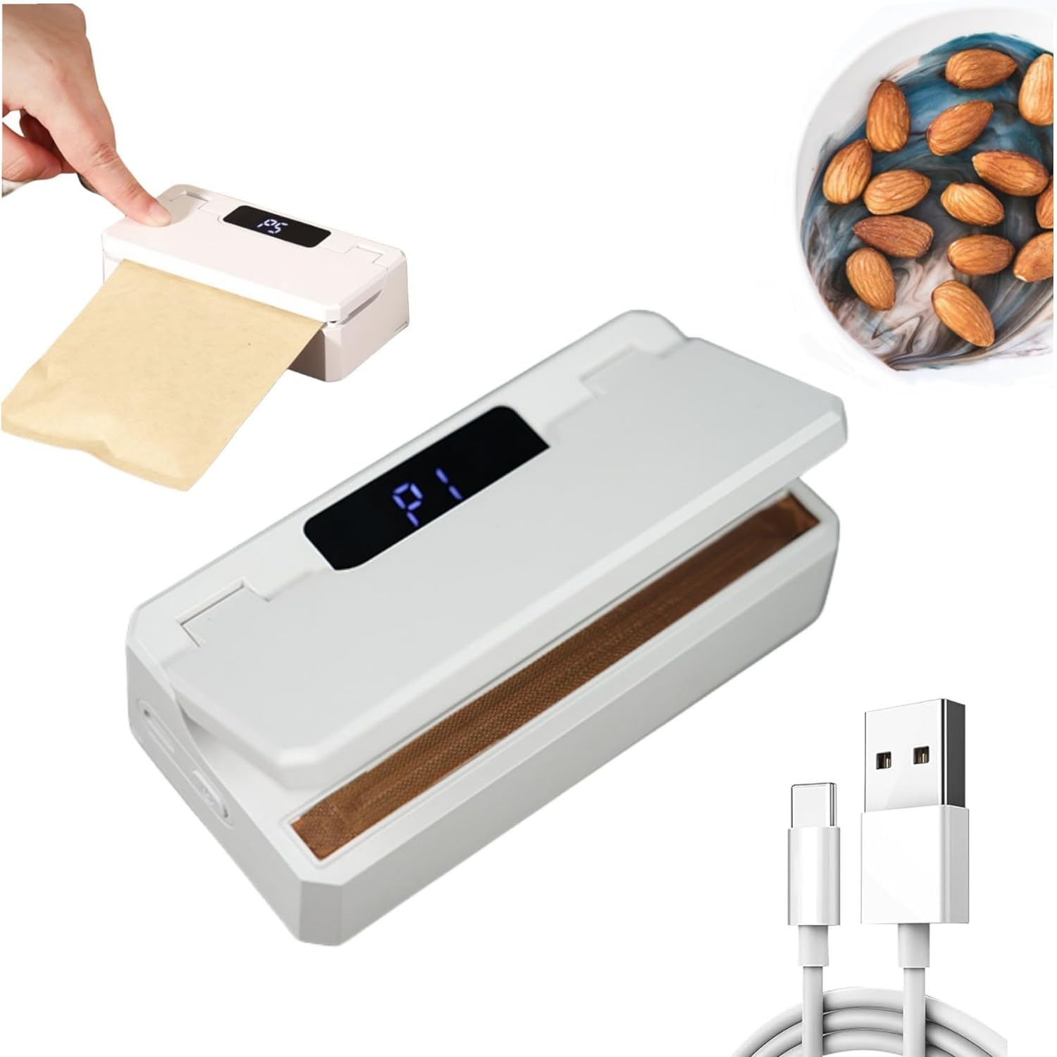 ヒートシーラー 家庭用 卓上 小型 シーラー USB充電式 5ギア ホットシーラー 開封 & 密封 2in1 密封機 予熱不(wq363)