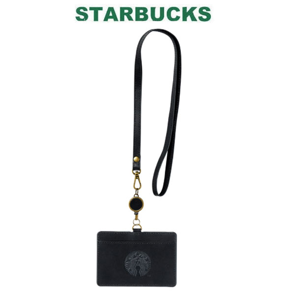 STARBUCKS スターバックス リサイクルレザー IDカードホルダー 通勤 通学 鞄 ブラック 財布 ウォレット 定期 電車 社員証 リール ギフト ブランド かわいい おしゃれ お返し クリスマス 誕生日 プレゼント