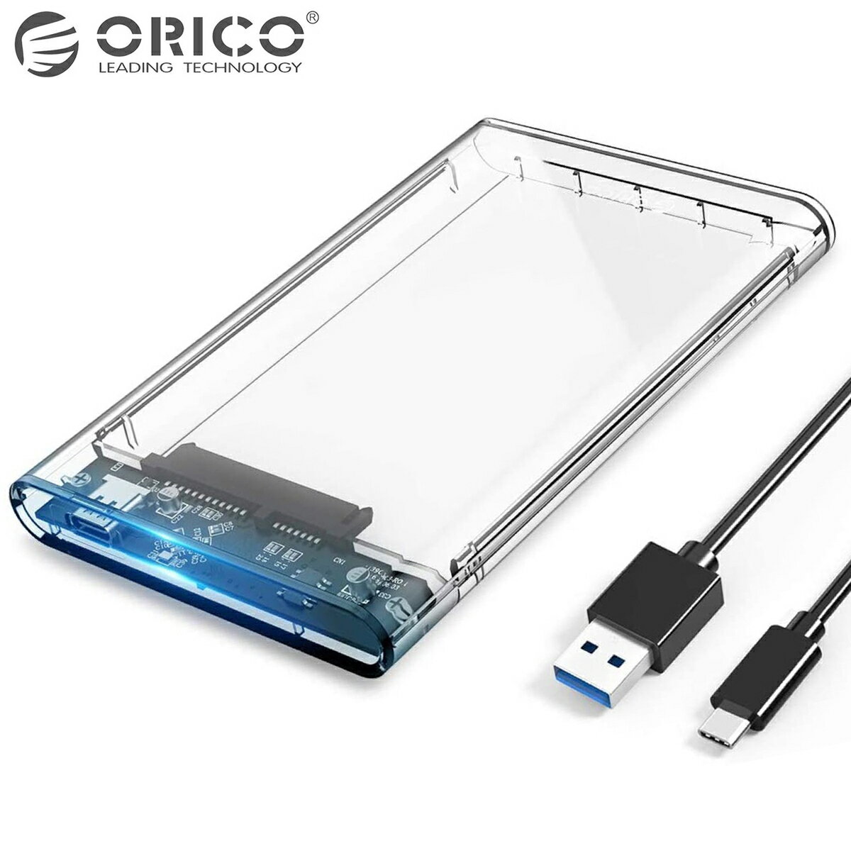 【処分特価】 ORICO 2139C3 USB Type-C 2.5インチ HDD SSD ケース 透明 クリア 工具不要 USB 3.1 GEN1 ドライブケース 外付け 薄型 コンパクト 軽量 SATA3.0 ハードディスクケース UASP 最大4TB 2139C3-JP-CR オリコ (C)