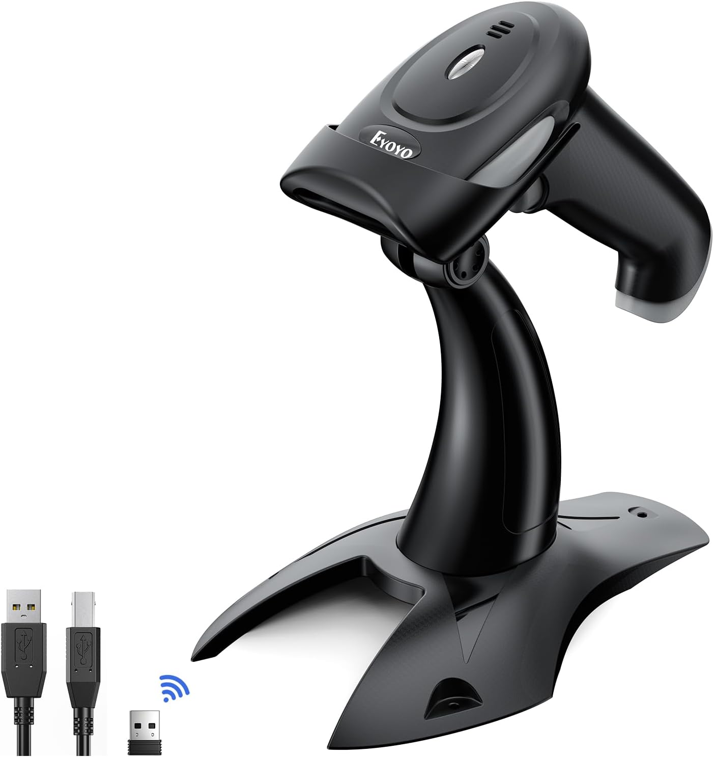 Eyoyo バーコードリーダー スタンド付き 2次元 1次元 日本語QRコード ワイヤレス Bluetooth USB 有線 無線 QRコード バーコードスキャナー 液晶画面コード対応 日本語コード対応 ブラック 型番：EY-034