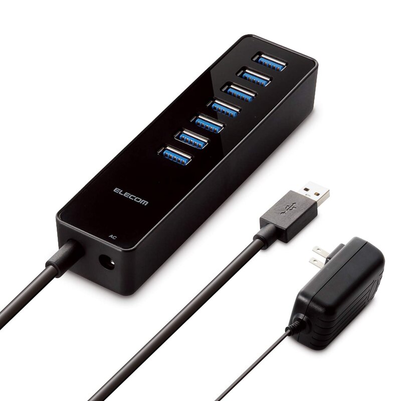 エレコム USB3.0 ハブ 7ポート ACアダプタ付 セルフパワー マグネット付 MacBook / Surface Pro / Chromebook他 ノートPC Nintendo Switch対応 ブラック U3H-T719SBK