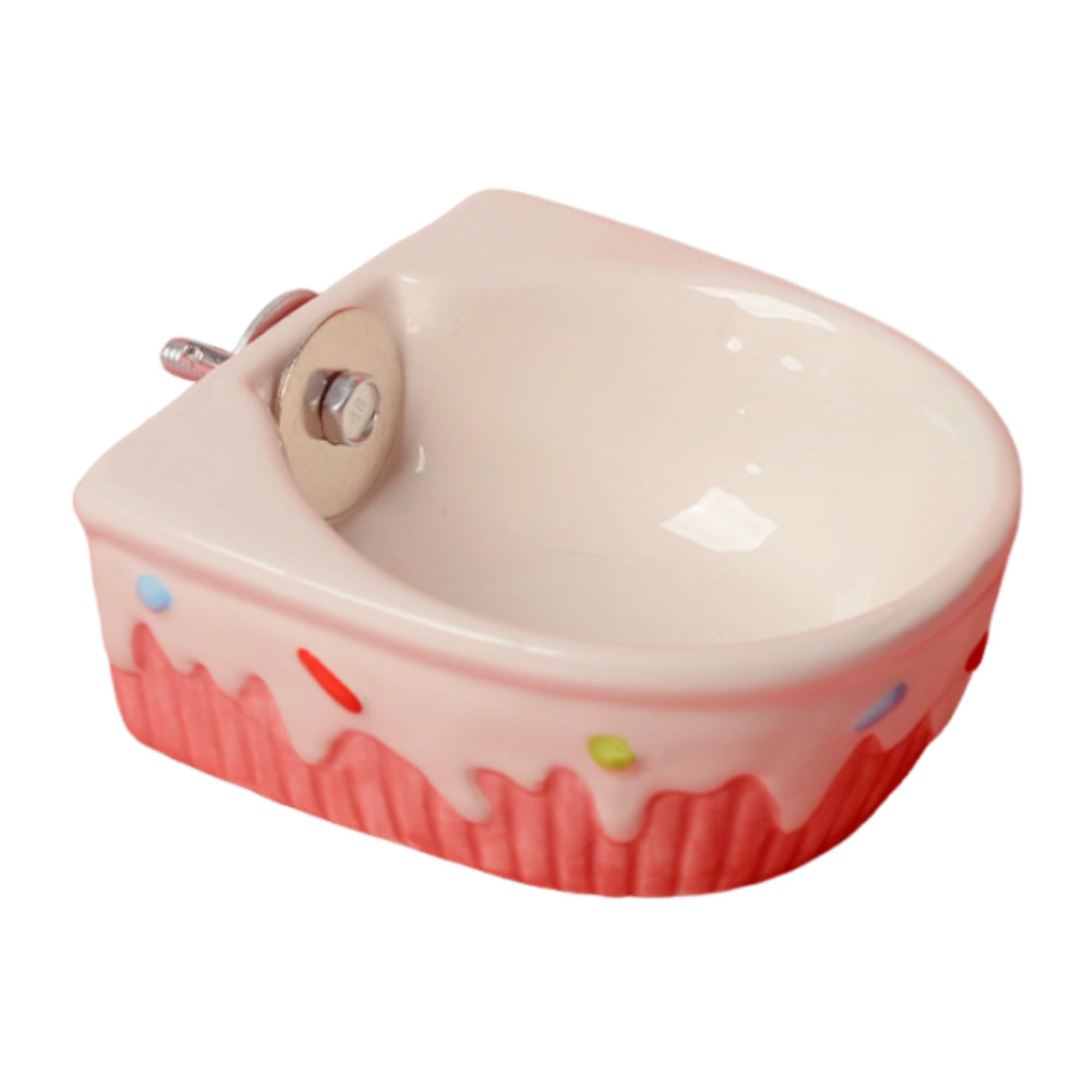 【 レビュープレゼント】ペットボウル 給餌器 フードフィーダー 陶器製 えさ入れ フードボウル ケージ うさぎ 小動物 固定可能 陶器製 (大サイズ, ピンク)