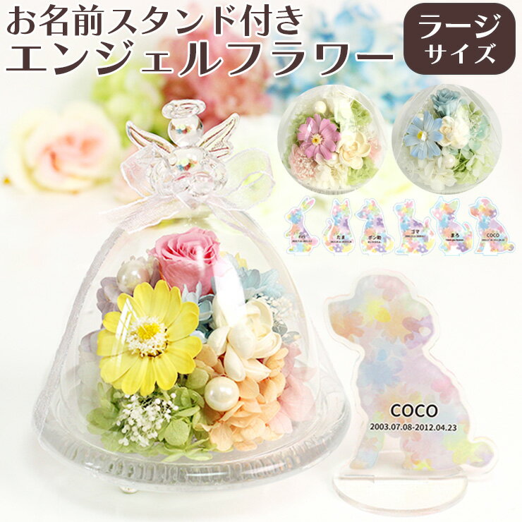 ペット お供え 花 ペット お悔やみ 花 エンジェル ガラス ドーム 【ラージサイズ】 プリザーブドフラワー 名入れ メッセージ 天使ペット お供え 虹 ペット 仏具 ペット仏壇 ペット お供え 犬 お供え 猫 お供え お供え 贈り物 ペット供養