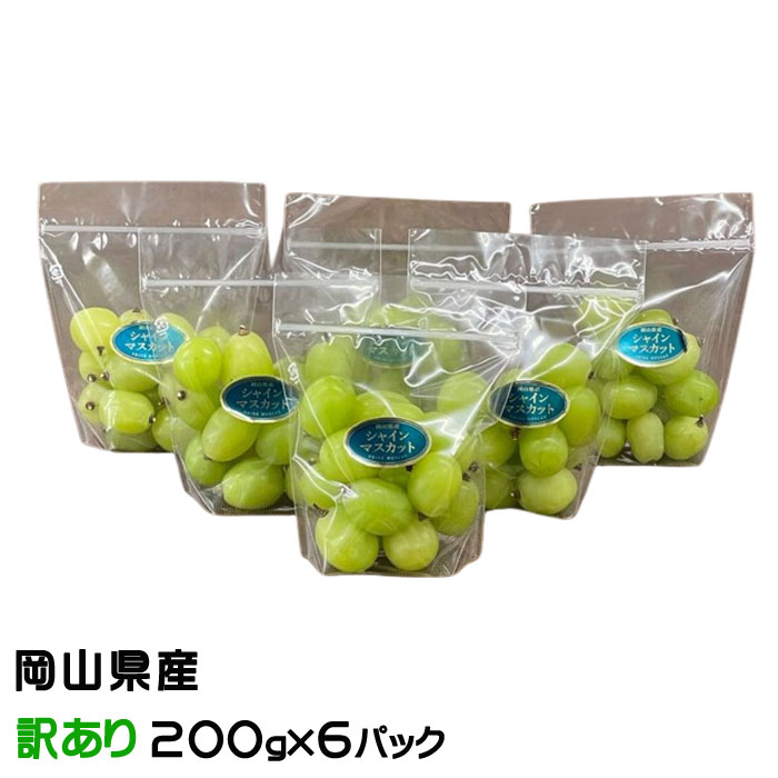 ぶどう シャインマスカット 摘み落とし 風のいたずら ちょっと訳あり 200g×6パック 岡山県産 ギフト 葡萄 ぶどう ブドウ ギフト お取り寄せ