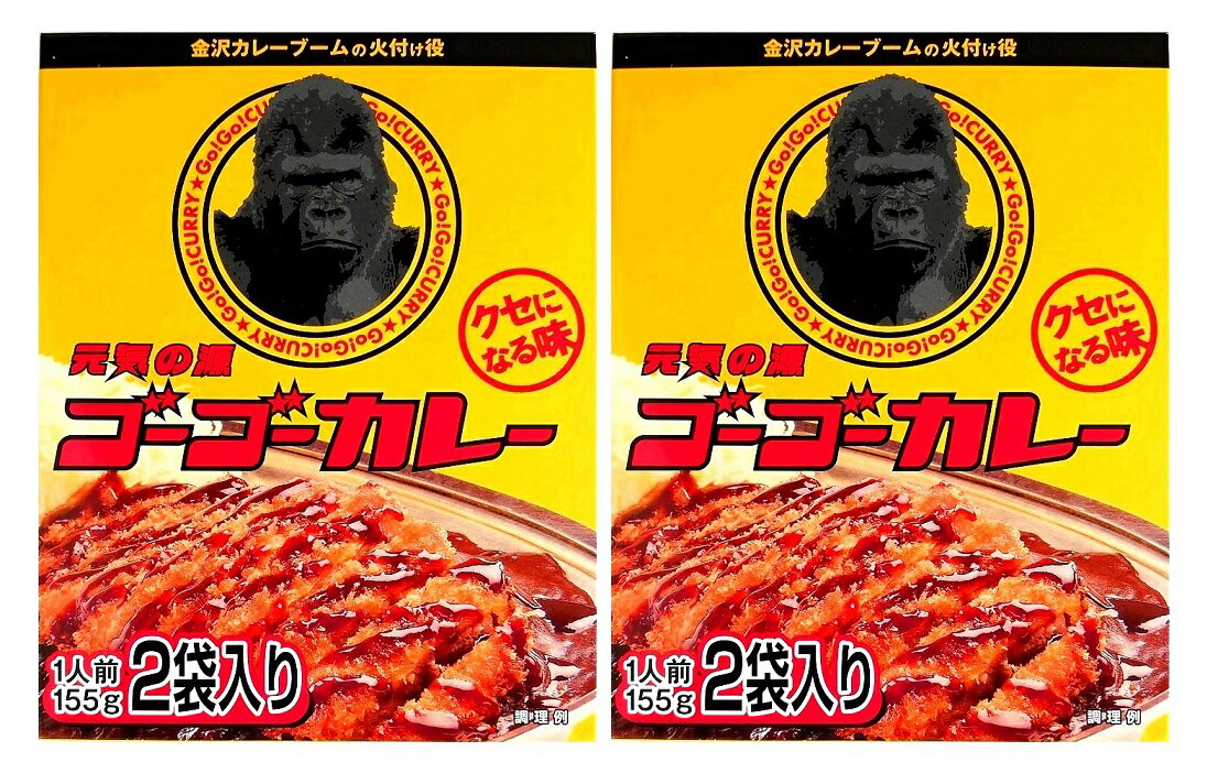 （全国送料無料・2箱セット）ゴーゴーカレー 中辛 310g（155g（1人前）×2袋入り、箱入）×2箱（4食分）（バラ売り・まとめ買い）（レトルト 金沢カレー ポークカレー 濃厚 黒カレー ボルカノ 北陸 石川 ご当地カレー）≪ギフト・日時指定不可≫