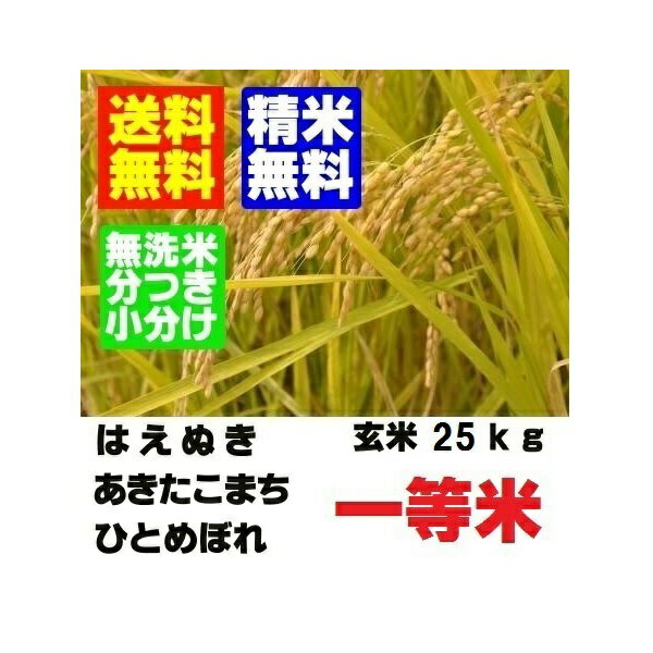 令和7年産 山形県産一等米 はえぬき ひとめぼれ あきたこまち 玄米 25kg 精米無料【お米30kg商品からかわりました】【地域限定送料無料】