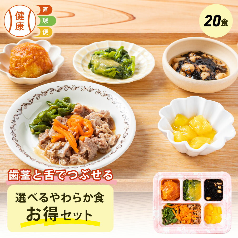 選べる やわらか食20食セット 20食分 20食 柔らかい 歯茎と舌で潰せる 舌でつぶせる 宅配弁当 冷凍弁当 冷凍 惣菜 栄養食 レンジ調理 国内製造 管理栄養士 監修 弁当 凍結含浸法 やわらか 高齢者 自宅療養 健康直球便 おかず 詰め合わせ セット 介護食 おかずのみ