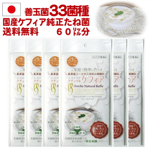 【完全日本製】お買い物マラソン ポイント5倍【送料無料】たっぷり60リットル分 カンタン発酵 自分で作るスーパーヨーグルトたね菌（牛乳/豆乳1リットル用ケフィアたね菌X60包）エステリア ナチュラル ケフィア【メーカー直売価格】（乳酸菌 酵母 酢酸菌 善玉菌 33菌種）