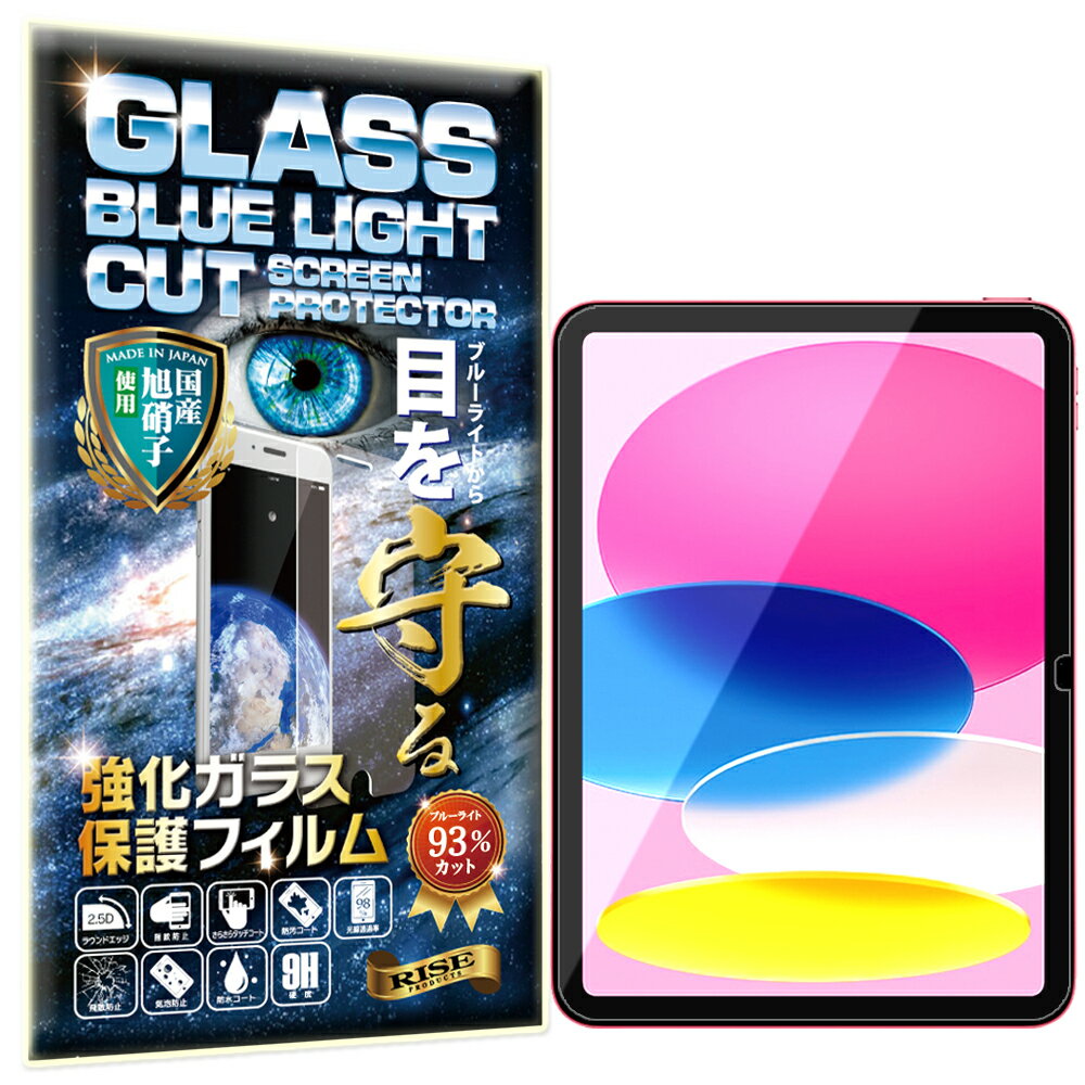 ブルーライトカット iPad 第11世代 (A16) 2025 / iPad 第10世代 2022 ガラスフィルム フィルム 10.9インチ用 硬度10H W硬化製法 強化ガラス 液晶 画面 保護 保護フィルム 液晶保護フィルム 飛散防止 指紋防止 AGC日本製 RISE PRODUCTS アイパッド