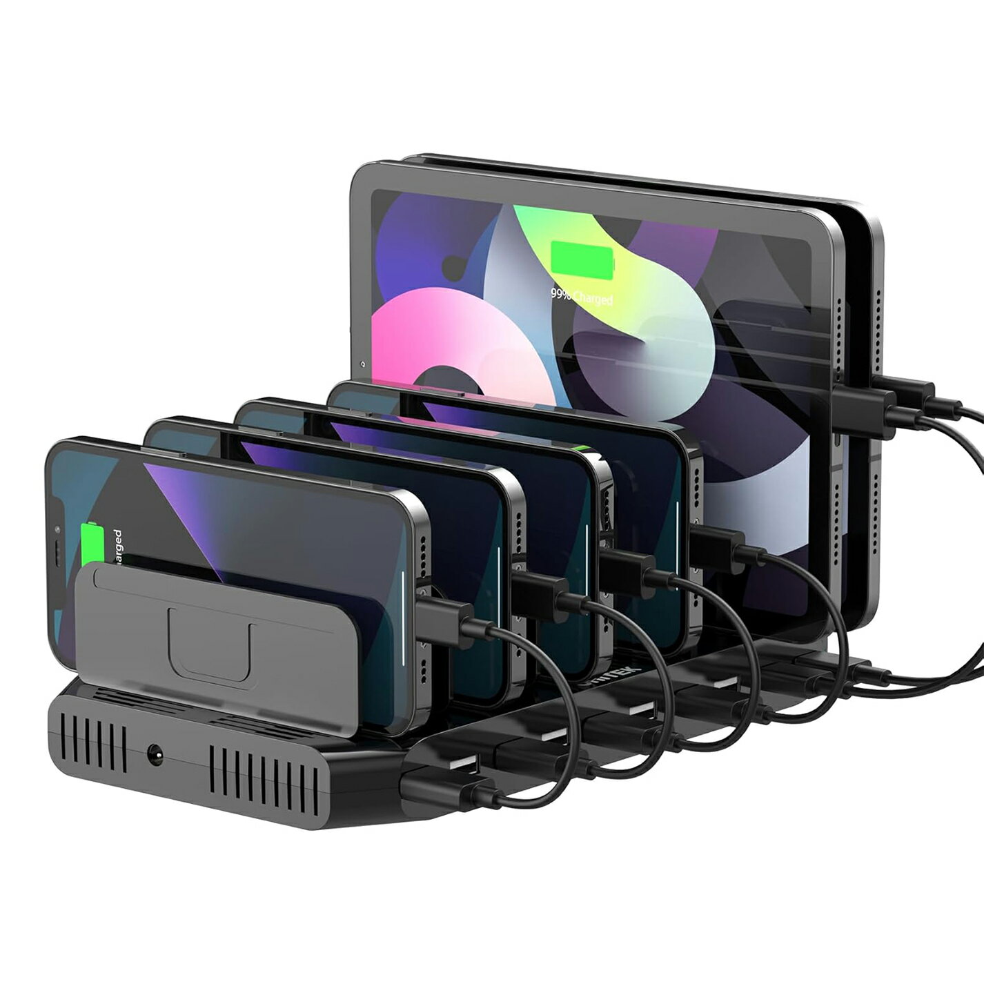 【訳あり】Unitek 2024電源 USB充電ステーション 10ポート QC3.0 卓上充電スタンド PSE認証済 10台同時 1.5A/2.4A スマートIC搭載 複数台対応 Android/iPhone/iPad/kindle/タブレット/PSP 仕切り板 間隔調整可能 収納便利 卓上 ブラック