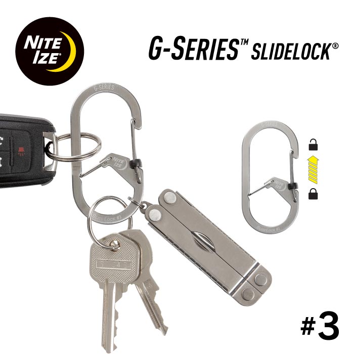 カラビナ おしゃれ ナイトアイズ(NITEIZE) Gカラビナー スライドロック #3 ステンレスシルバー ロック付き キーホルダー キーアクセサリー