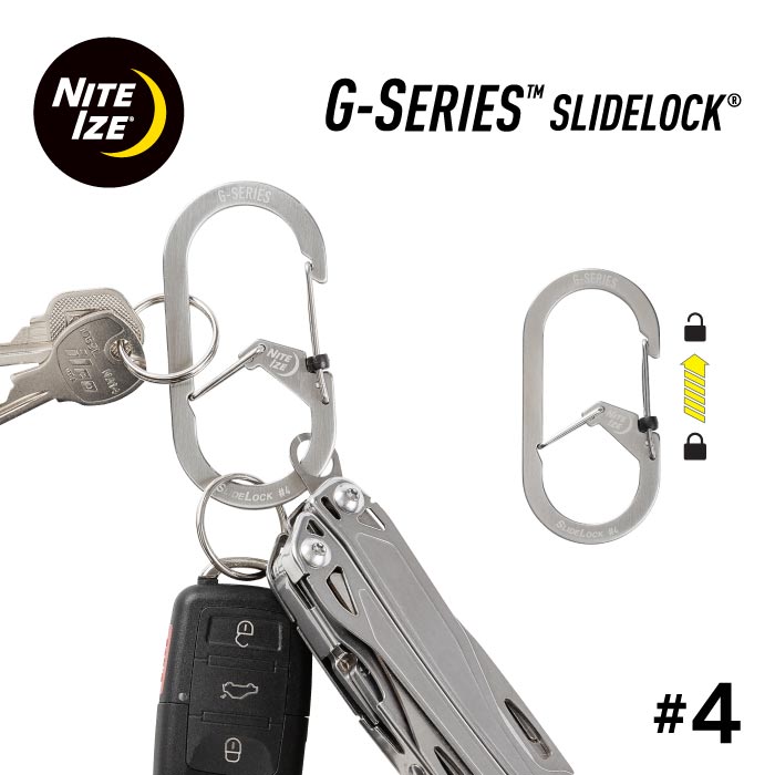 鍵 紛失防止 キーホルダー ロック付き 失くさない おしゃれ カラビナ かわいい アウトドア ブランド キーアクセサリー ステンレス シルバー ナイトアイズ niteize Gカラビナー スライドロック #4