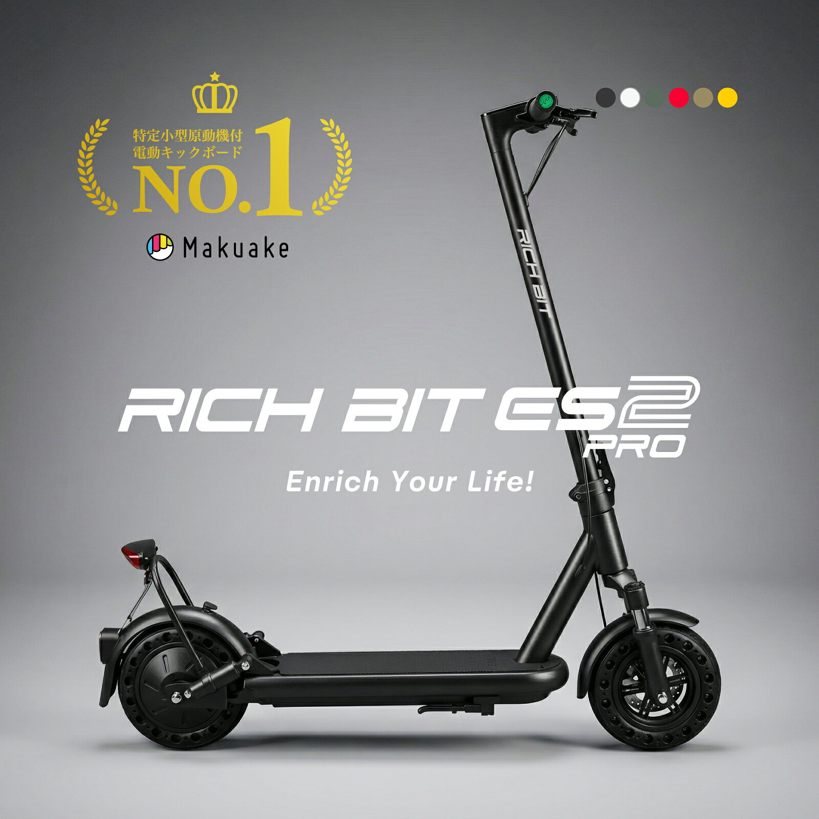 【特定小型原動機付自転車】RICHBIT ES2 Pro 電動キックボード 特定小型原付 Makuake No.1モデル 免許不要 公道走行可 折りたたみ 軽量 コンパクト ノーパンクタイヤ