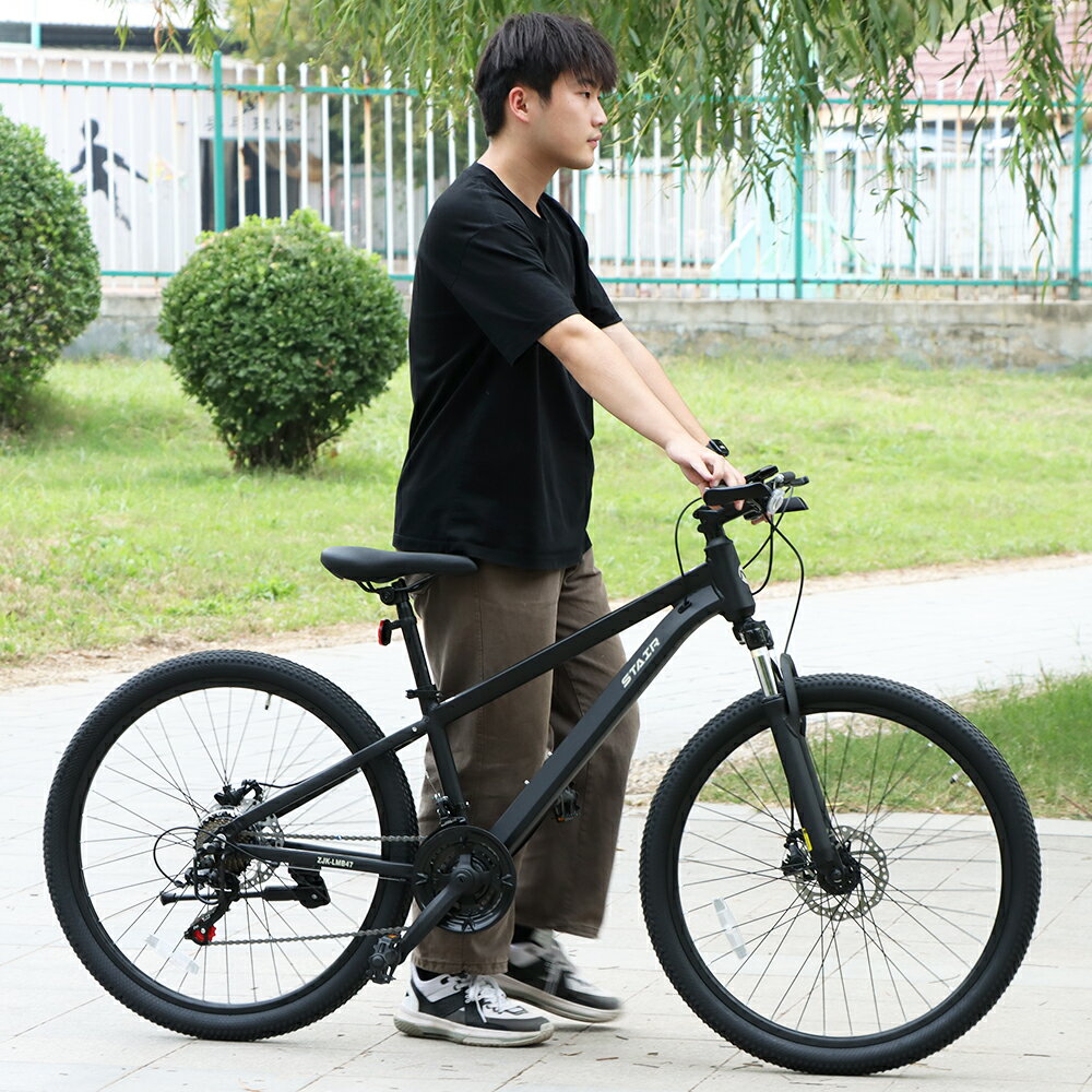 マウンテンバイク シマノ製21段変速 26インチ クロスバイク 前後ディスクブレーキ器 サスペンション 父の日 自転車 ブラック 新生活